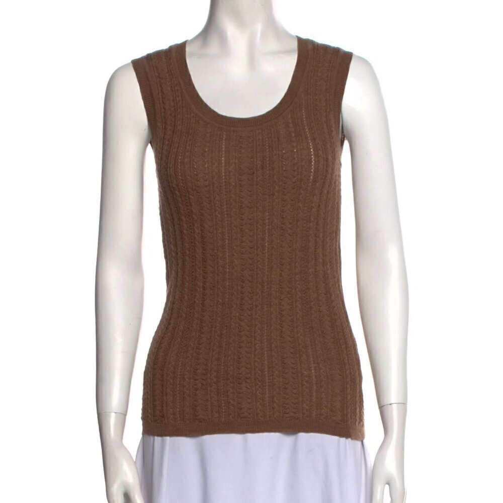New Carolina Herrera 100% Virgin Wool Scoopneck Brown Vest Sweater NWT Medium